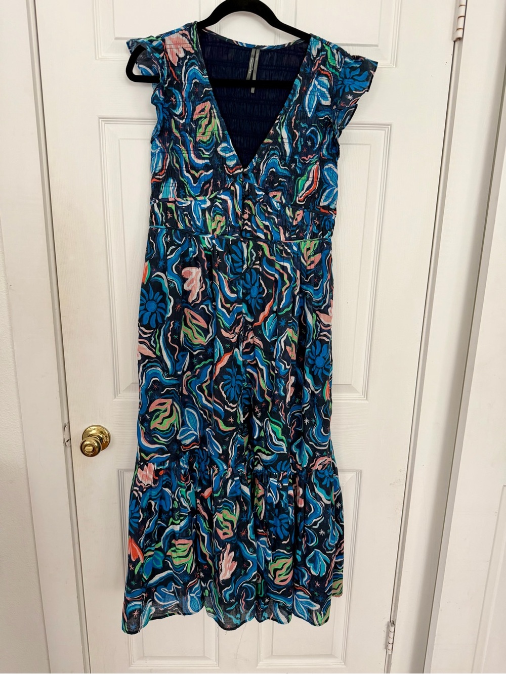 Anthropologie Navy Floral Swirl Maxi Dress